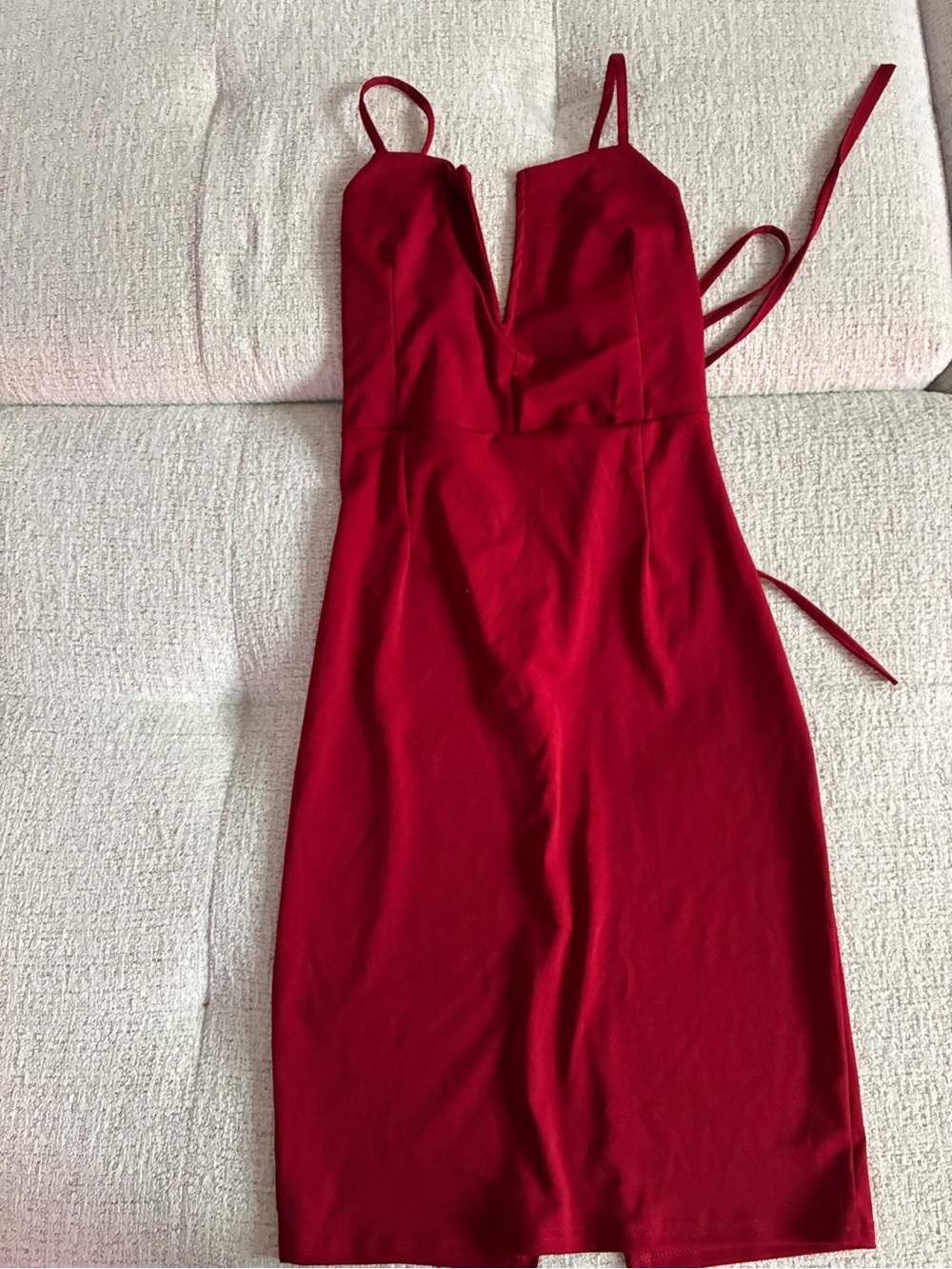 Red Spaghetti-Strap Midi Dress - Classic Elegant Style